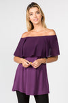 purple ruffled off the shoulder top