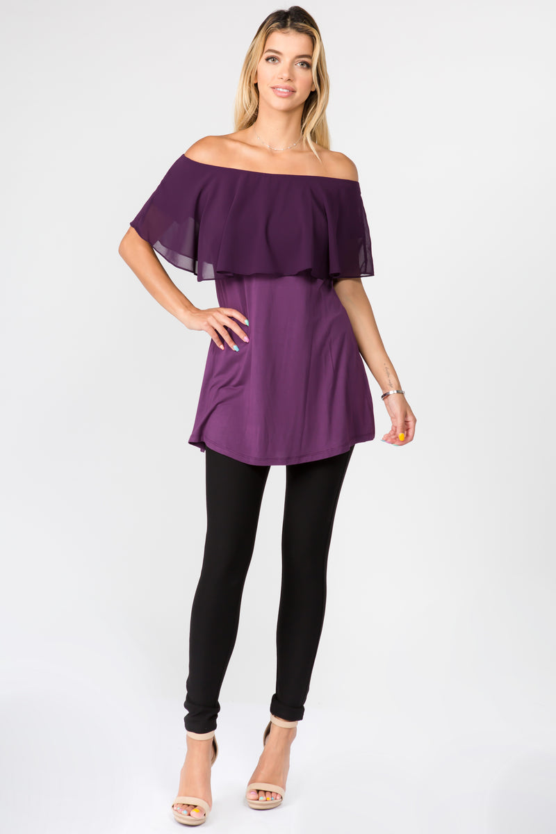 Effortlessly Chic Chiffon Off The Shoulder Tunic Top