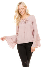Flow Freely Lace-Up Bell Sleeve Top ICONOFLASH