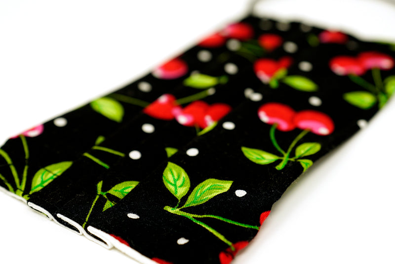 Pre-Order - Cherries Design Cotton Mask with Nose Wire Filter Pocket