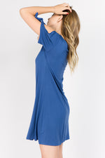 denim blue short sleeve tunic dress with slits